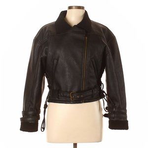 Zara Basic Womens Comfy Black Faux Leather Bomber